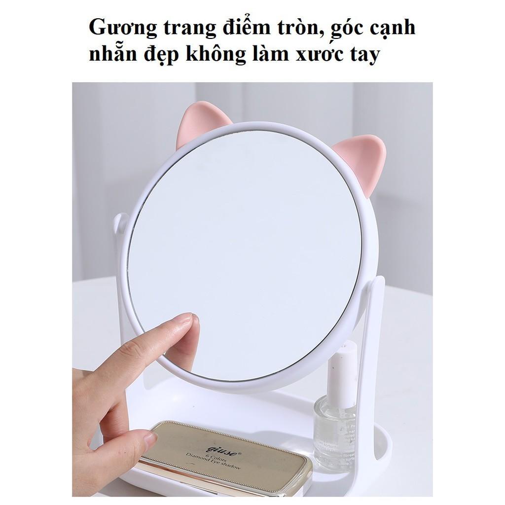 Gương trang điêm tai meo đa chưc năng co thê xoay thơi trang