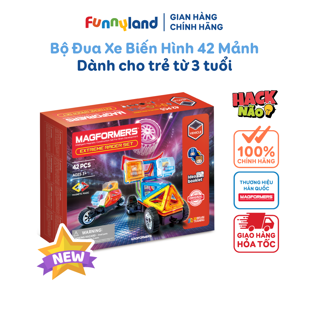 Đồ chơi xếp hình nam châm Hàn Quốc Magformers Bộ Xe Đua Biến Hình 42 Mảnh cho bé 3+ thoả sức sáng tạo