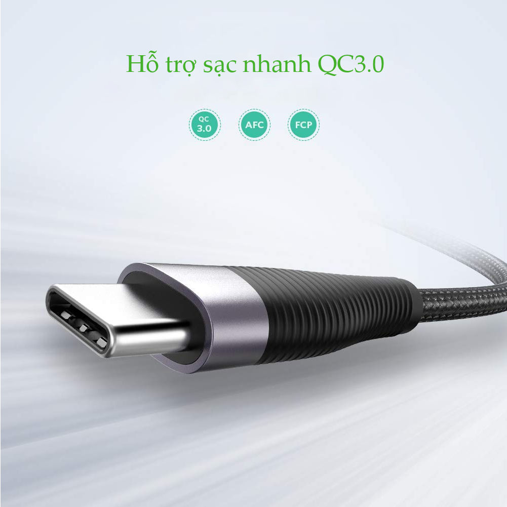 Dây cáp sạc và truyền dữ liệu, dài 0.5-2m UGREEN ED022 cổng USB type C, hỗ trợ sạc nhanh dòng 3A, vỏ bện nylon - Hàng nhập khẩu chính hãng