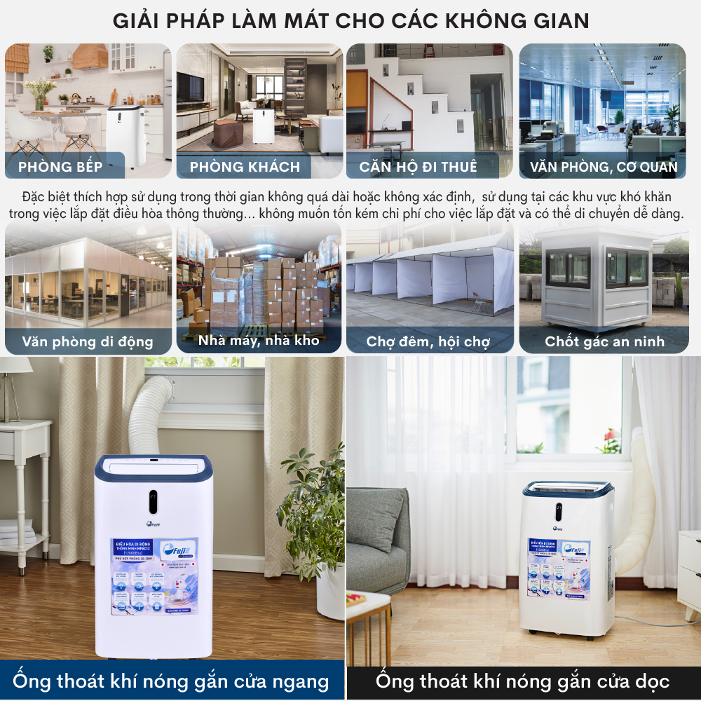 Điều hoà di động 12.000BTU FUJIHOME dùng cho phòng 30m2, máy lạnh đứng di động mini có điều khiển từ xa không cần lắp đặt sử dụng app hút ẩm giao hàng toàn quốc - Hàng Nhập Khẩu