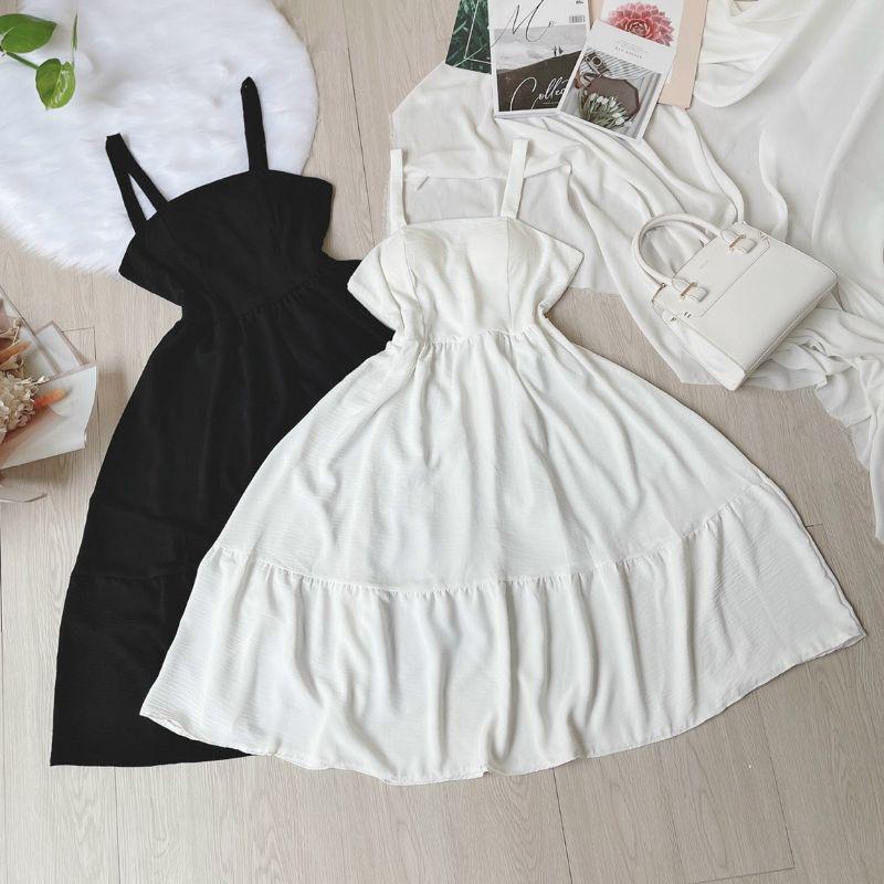 Đầm 2 dây maxi- đầm đi biển chất đũi có mút ngực