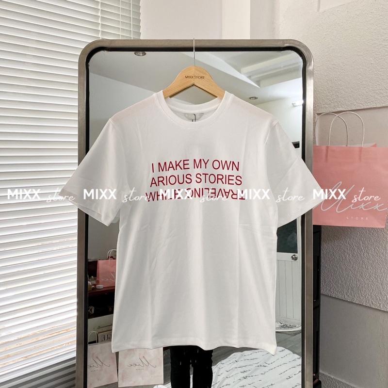 Áo thun nữ in chữ đỏ chất cotton phom suông rộng trẻ trung