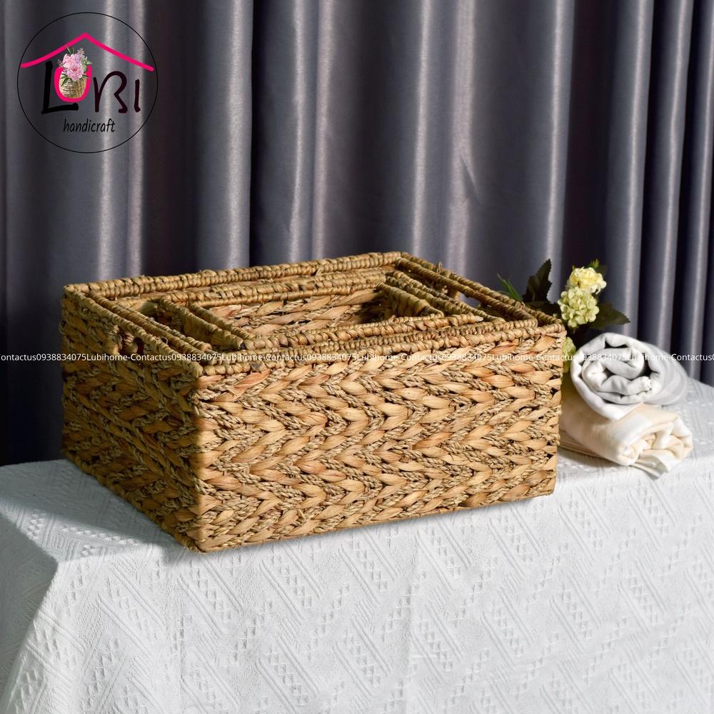 Lubihandicraft - Sọt đựng đồ đan lục bình kết hợp cói - mộc mạc