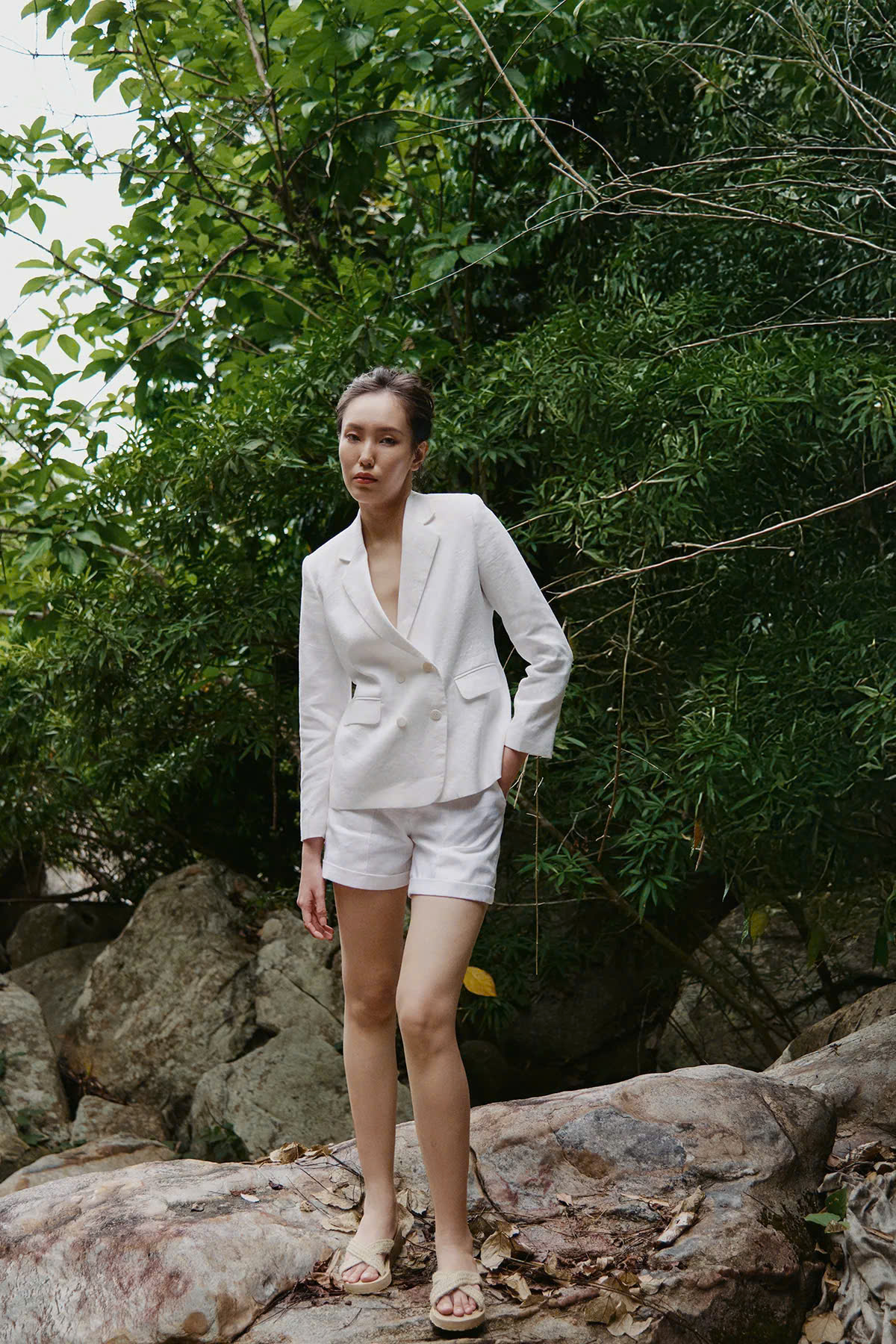 Áo Vest Blazer Nữ Linen Trắng Thanh Lịch, Áo Khoác Blazer Linen An Nam Top169