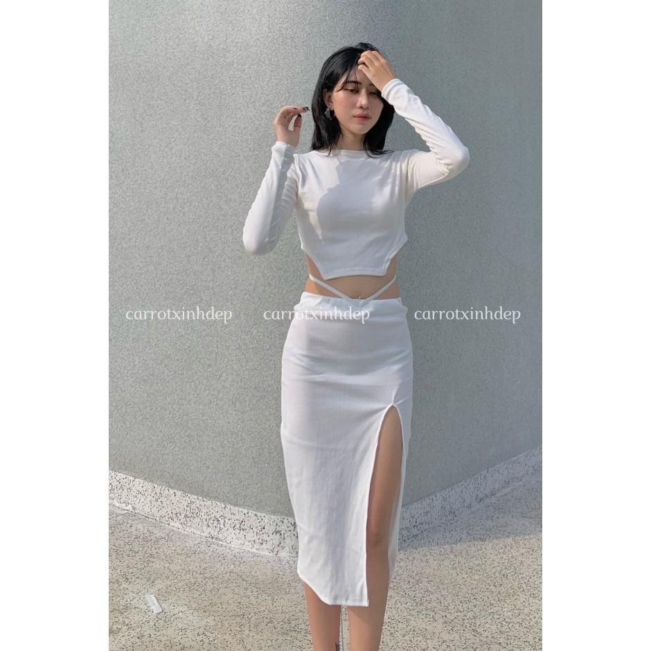 Chân váy xẻ tà cột dây trendy cá tính hack dáng FREESIZE DUOI 60KG