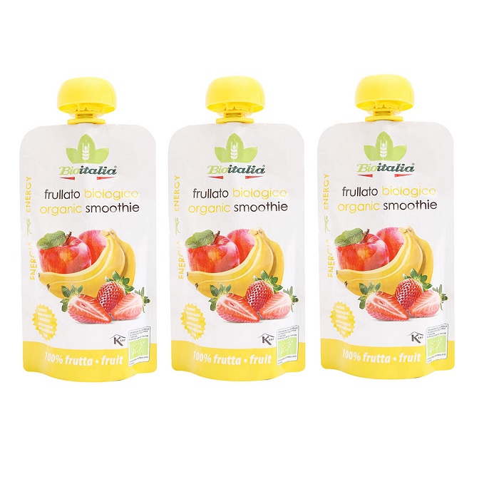 Sinh tố trái cây táo, chuối và dâu tây hữu cơ Bioitalia(120g) - lốc 3 hộp