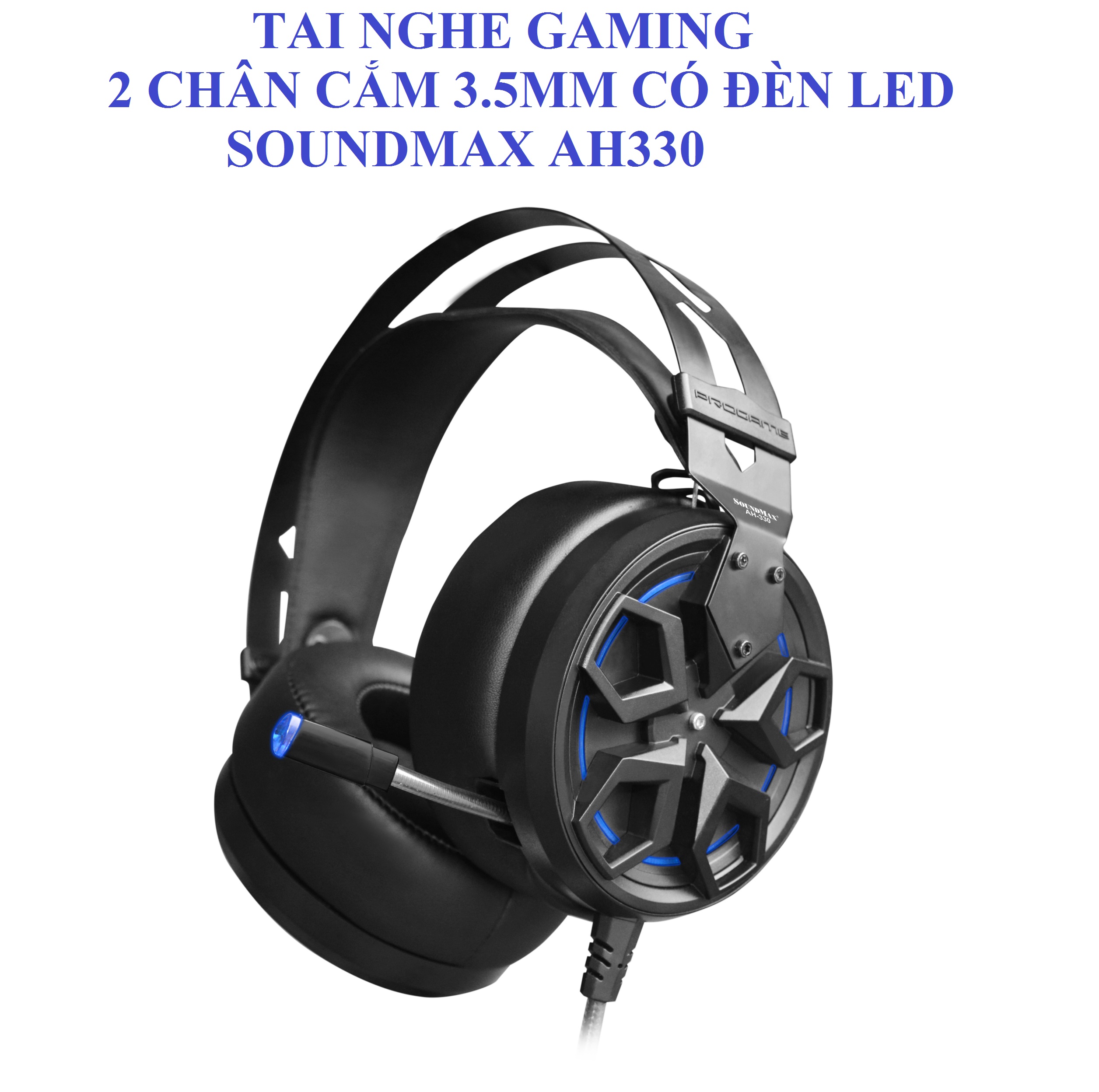 Tai nghe chụp tai gaming 2 chân cắm có đèn LED SOUNDMAX AH-330  - Hàng chính hãng