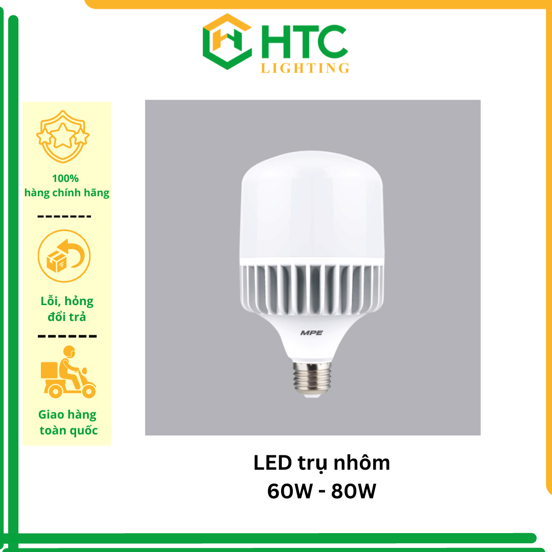 Bóng đèn led bulb trụ nhôm 60W 80W, seri LBA - Thương hiệu MPE