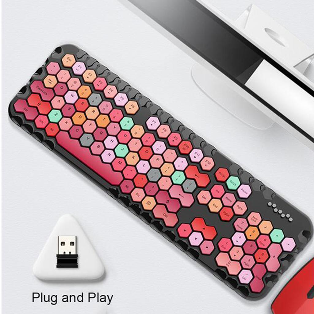 USB Wireless Keyboard and Mouse Combo Set 104 Keys Black Mixed Color