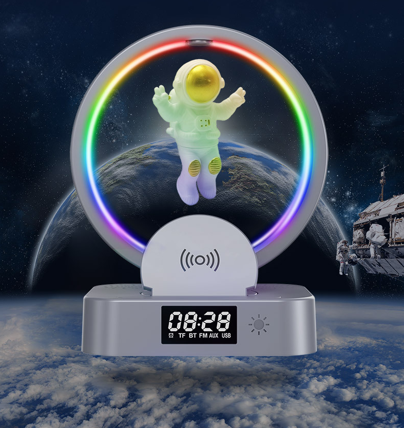 Loa bluetooth đa năng kiêm Sạc không dây, Đồng hồ, Đèn led RGB Astronaut in Space