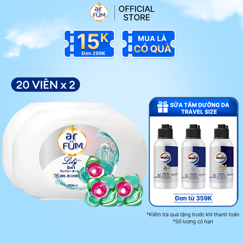 Combo 2 Hộp Viên giặt xả arFum 5 trong 1 MỚI lưu hương lâu 16 tuần, khử khuẩn 99 – 20 viên hộp – Lily