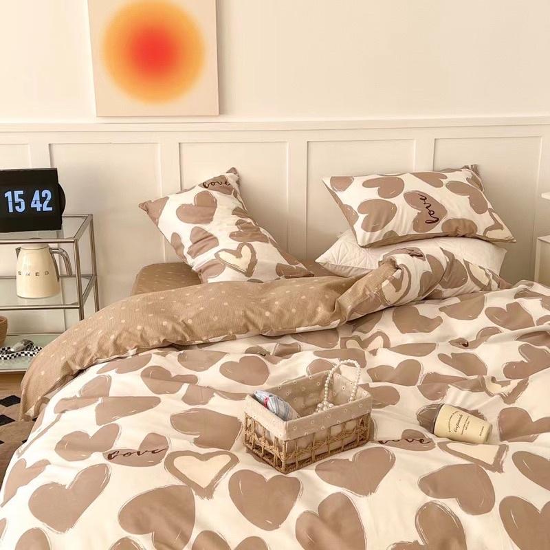 Set Cotton Living 100%cotton Hàng Nhập Khẩu Cao Cấp 4 Món Trái Tim  Nhỏ