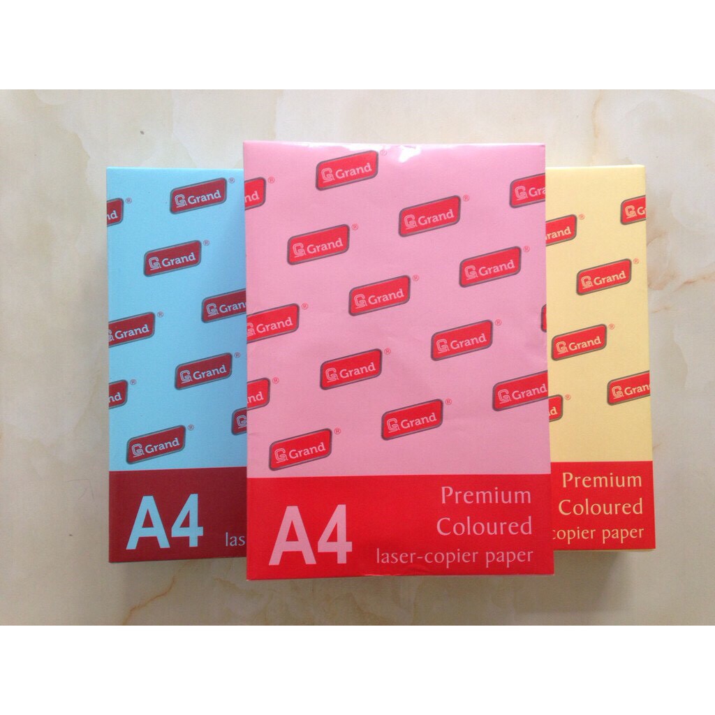 Giấy Photo Màu A4 Pgrand (500 Tờr/Ream A4 Màu PGrand 80gsm với hai mặt giấy láng mịn phù hợp với tất cả các loại máy in phun, máy in Laser, máy Fax laser, máy Photocopy