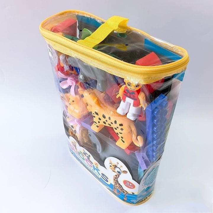 Bộ đồ chơi xếp hình khối, lắp ráp khối phong cách vườn bách thú Happy zoo