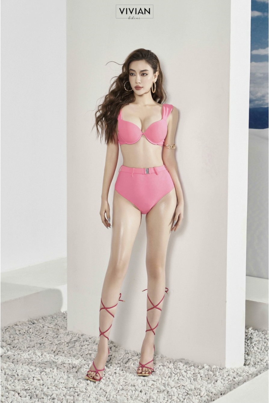 Đồ bơi nữ cao cấp  dạng hai mảnh áo gọng quần phối dây nịt cách điệu - màu Hồng - VS087_PK