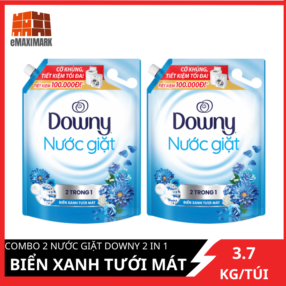 Combo 2 Nước Giặt Downy Matic Biển Xanh Tưới Mát Túi 3.7Kg