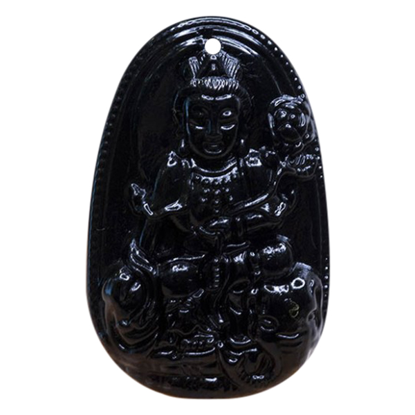 Mặt dây chuyền Phổ Hiền Bồ Tát Obsidian tự nhiên - Phật Bản Mệnh cho người tuổi Thìn, Tỵ size lớn VietGemstones