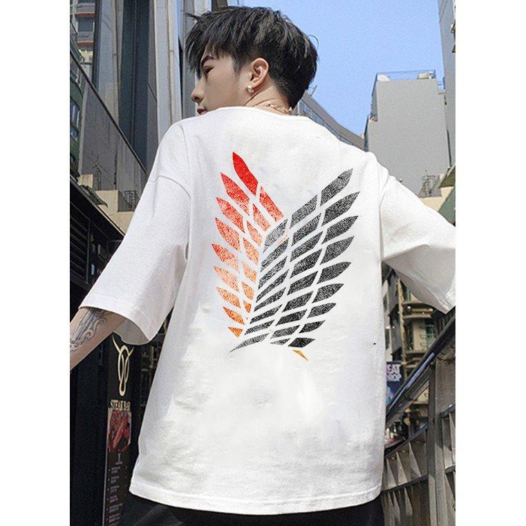 Áo phông unisex tay lỡ form rộng nam nữ họa tiết đôi cánh thiên thần vải dày mịn 2021T3181