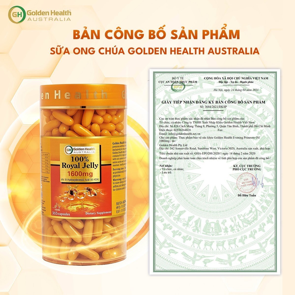 Viên Uống Sữa Ong Chúa Golden Health Royal Jelly 1600mg Hộp 365 Viên, Giúp Da Chống Lão Hóa, Nám, Sạm, Chống Mất Ngủ, Bảo Vệ Sức Khỏe Toàn Diện - Nhập Khẩu Chính Ngạch Từ Úc - PHỤNG BEAUTY