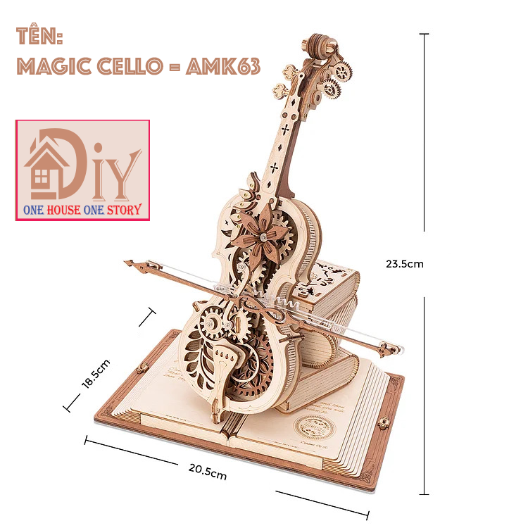 [Bản Quốc tế]Hộp âm nhạc bằng gỗ Music Box 3D DIY - Đàn cơ động học ROKR Magic Cello DIY  Wooden Puzzle AMK63 tự lắp ráp bằng gỗ