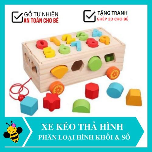 Xe đồ chơi cho bé Đồ Chơi Xe Kéo Thả Hình Và Số Giúp Bé Học Hình Khối Màu Sắc Và Số Đếm