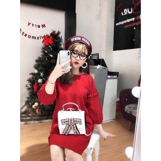 Đầm Suông Ngắn Đỏ Tay Dài