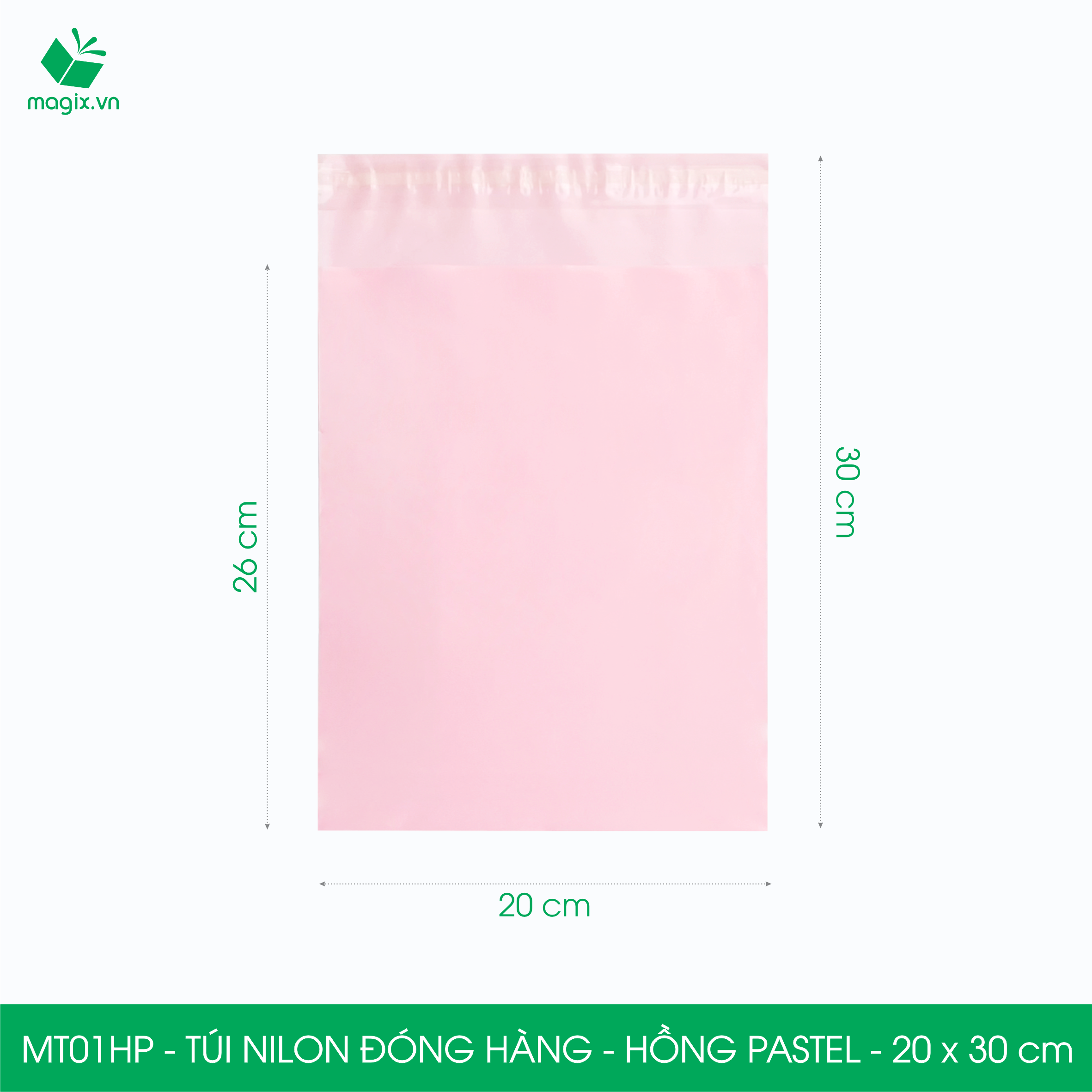 MT01HP - 20x30 cm  - Túi nilon gói hàng - 100 túi niêm phong đóng hàng màu hồng pastel