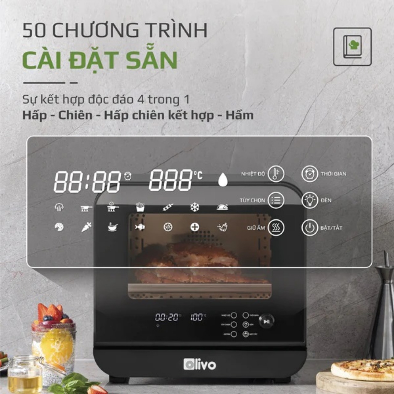 Nồi Chiên Không Dầu OLIVO SF18 - 50 Chức Năng, Dung Tích 18L, Công Suất 2450W, Hàng Chính Hãng