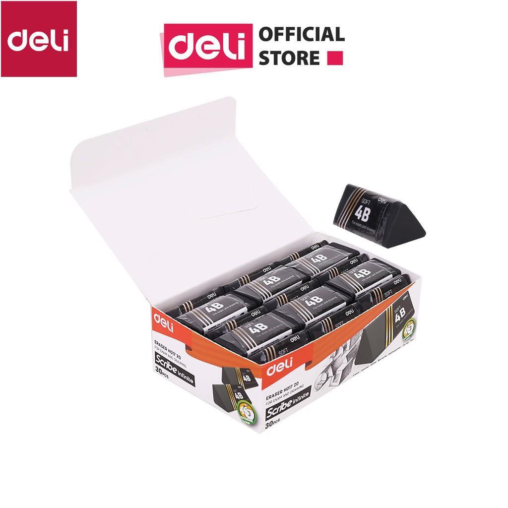 Tẩy 2B Deli, 40×19×19mm, Đen - 30 viên/hộp - EH01720