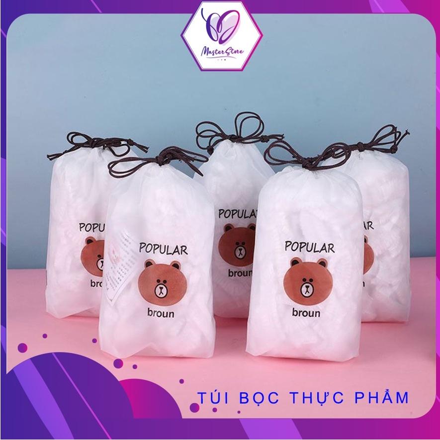 Màng bọc thực phẩm đa năng có chun co giãn, set 100 cái kèm túi gấu