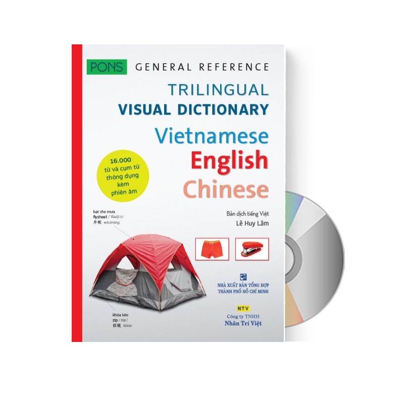 Sách Từ điển hình ảnh Tam Ngữ Trung Anh Việt 16000 từ hơn 3000 hình ảnh màu sắc nét có mp3 nghe qua app– Visual English Vietnamese Chinese Trilingual Dictionary + DVD tài liệu