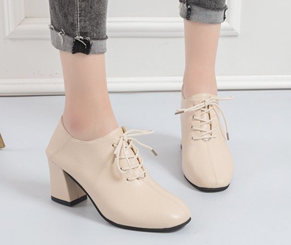Giày oxford đế vuông 7 phân mũi bầu trơn S020