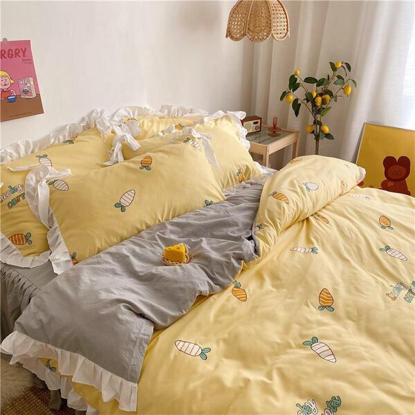 Bộ chăn ga Cotton ĐŨI phối bèo siêu mềm mịn, thoáng mát hàng nhập khẩu