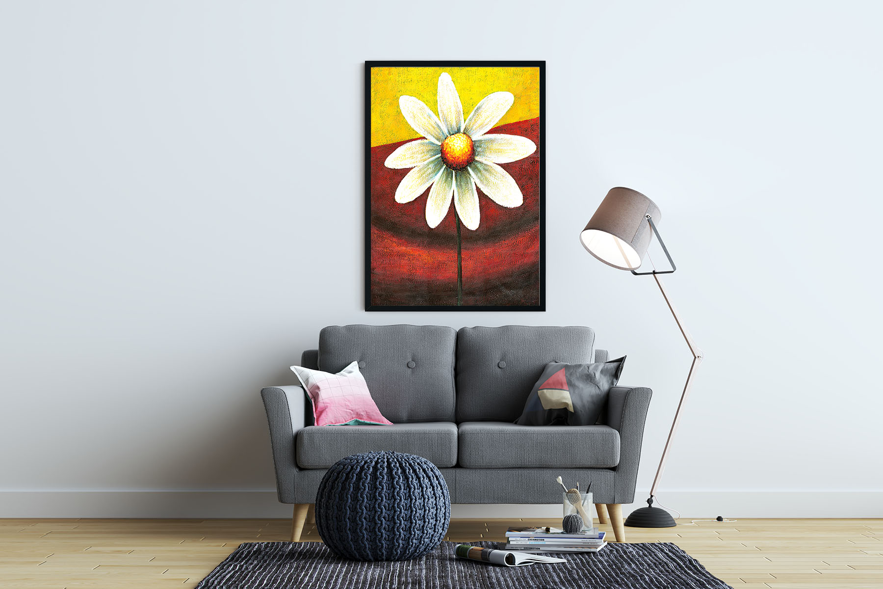 Tranh canvas hoa cúc dại họa tiết đơn giản - HTG006