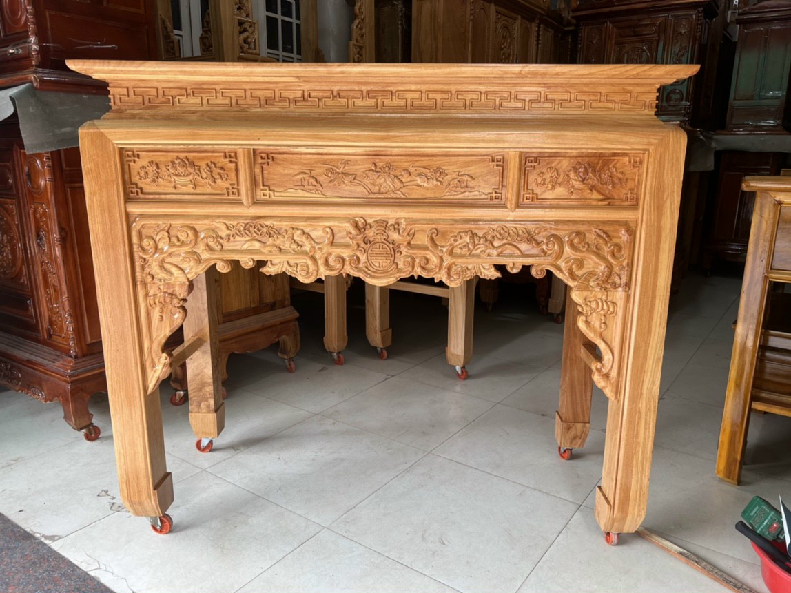 Án gian thờ gỗ gõ 1 tầng,bàn thờ gia tiên,bàn thờ phật ngang 1m27