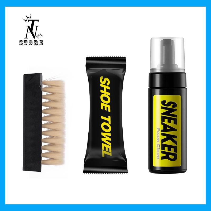 Bộ vệ sinh giày sneaker 3 món gồm chai tạo bọt tuyết, bàn chải, khăn lau giày-TN