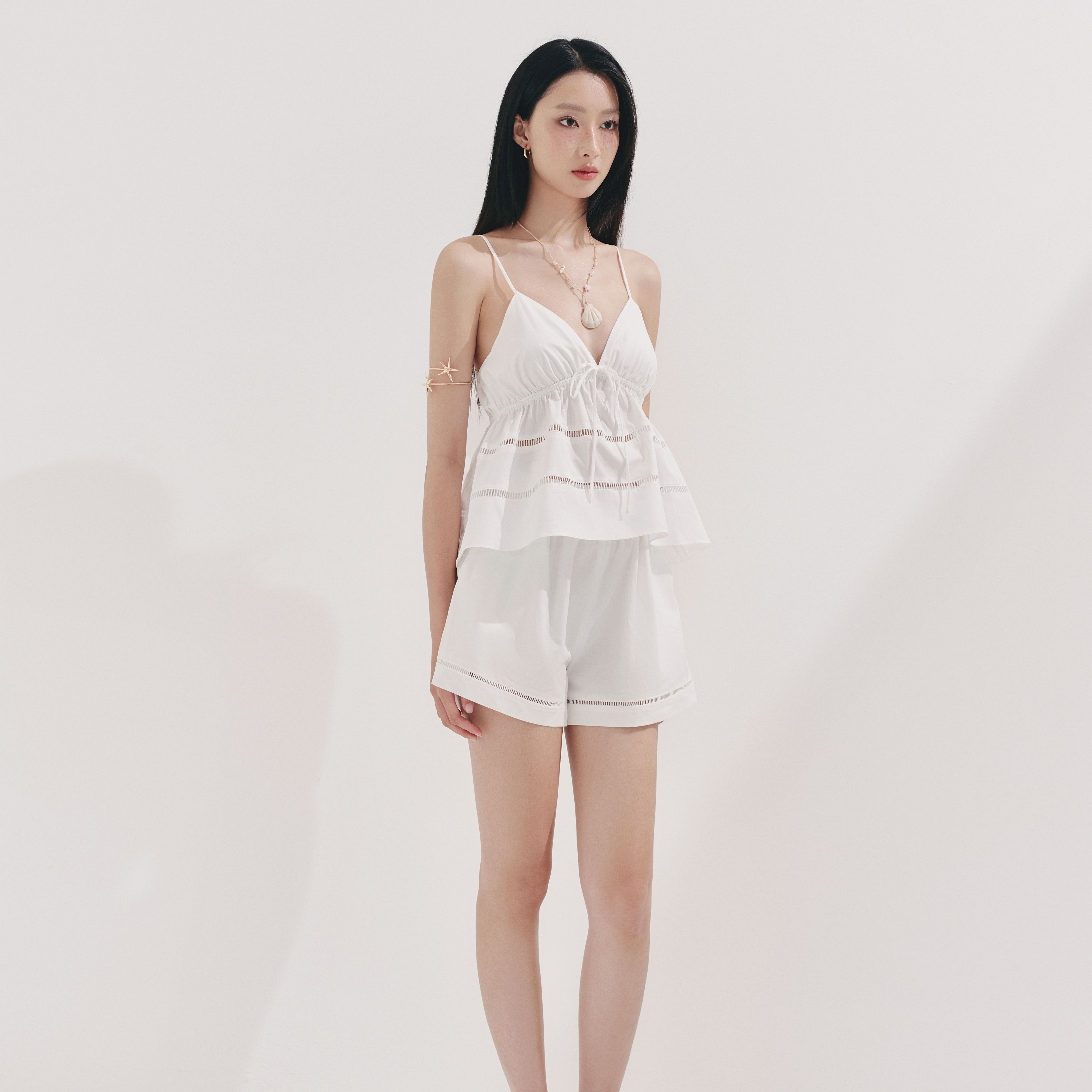 DOTTIE - Áo dây phối ren - Trắng - T1102