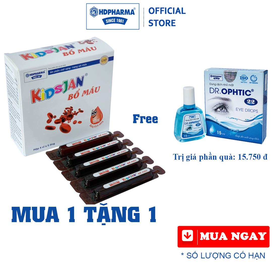 KIDSJAN Bổ Máu - Bổ Sung Sắt, Giảm Triệu Chứng Thiếu Máu Do Thiếu Sắt (Hộp 4 Vỉ x 5 Ống x 10ml)