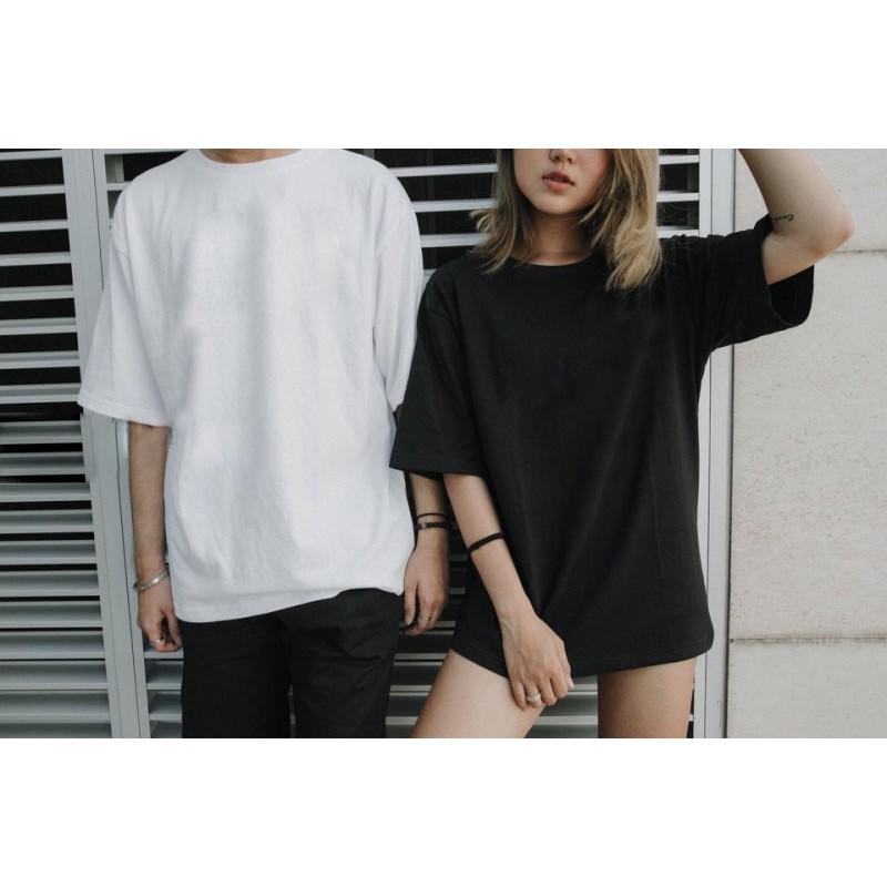 ÁO THUN TRƠN TAY LỠ FREE SIZE TRẮNG ĐEN