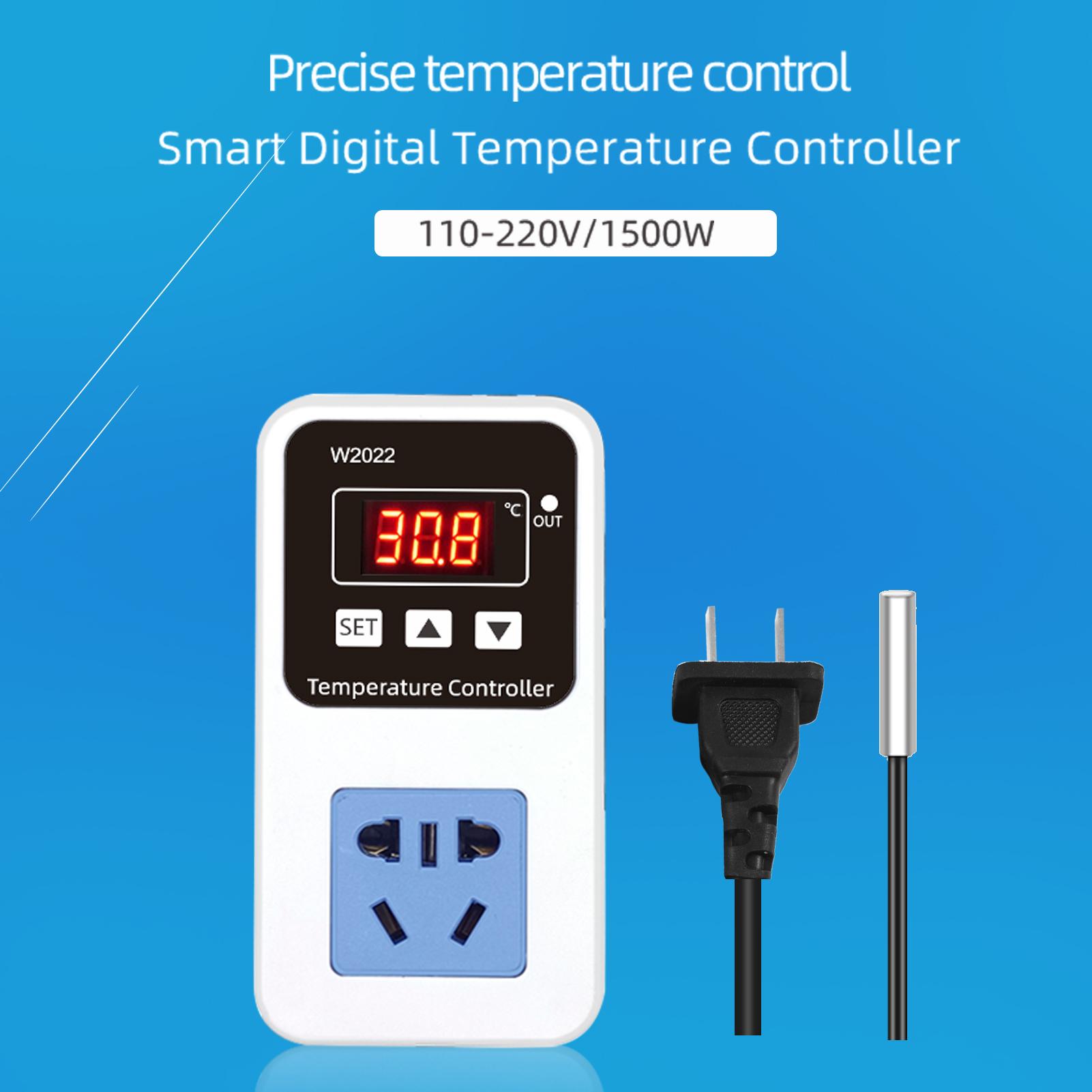 110-220V 10A 1500W Electronic Temperature Controller Outlet Wall Mounted Intelligent Digital Display Temperature Control Switch with Waterproof Sensor
