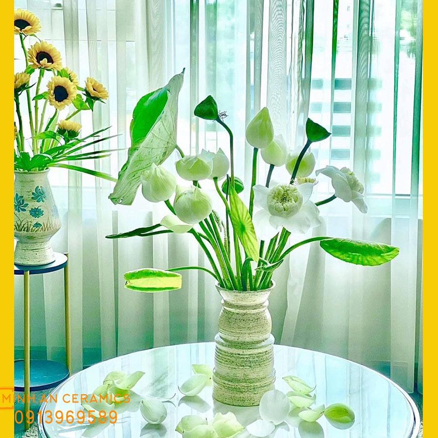 Bình hoa lọ hoa men mộc nhiều dáng gốm Minh An Bát Tràng, cắm hoa ly, hoa sen, hoa loa kèn