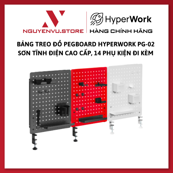 Bảng treo đồ Pegboard HyperWork PG-02 ( Hyperwork PG02 ) Sơn tĩnh điện cao cấp, 14 phụ kiện đi kèm - Hàng chính hãng