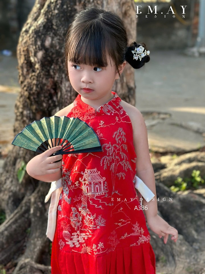 bộ áo dài áo yếm đào cho bé gái mẫu cung đình mùa xuân xinh xắn diện lễ tết năm mới từ 12-40kg hàng thiết kế cao cấp