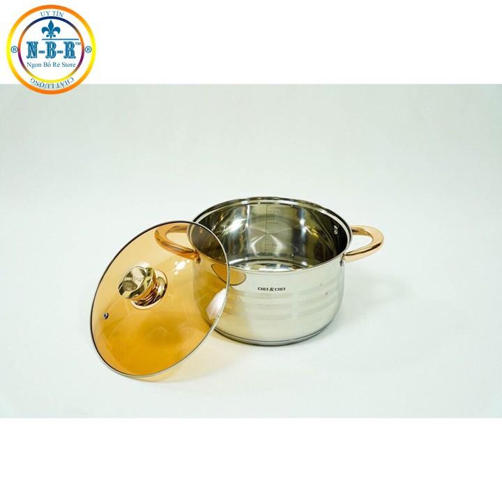 BỘ NỒI VÀ CHẢO 6 MÓN VUNG KÍNH CHEF&CHEF , 12 CHI TIẾT CÓ VUNG KÍNH