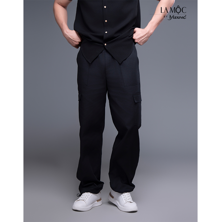 Quần nam kaki đen túi hộp rút ống