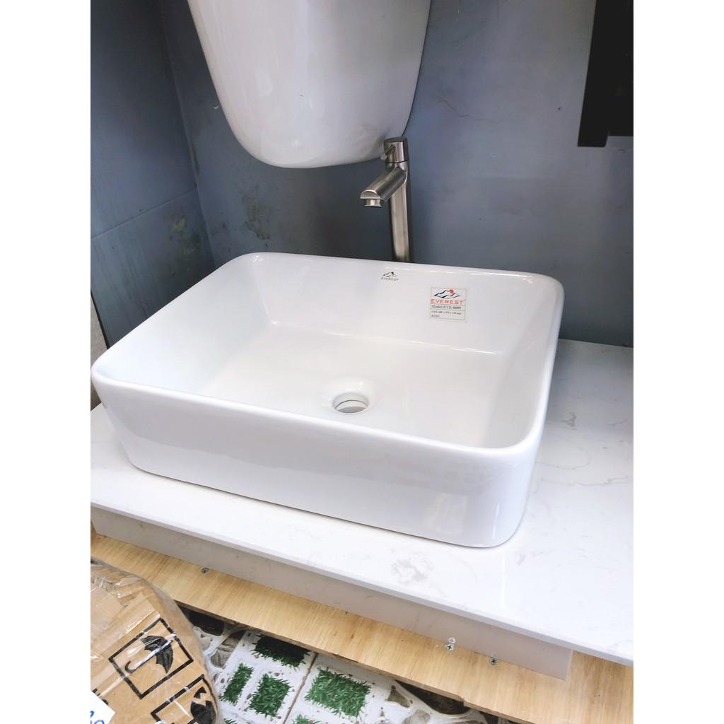 Lavabo đặt  bàn  vuông tráng men nano