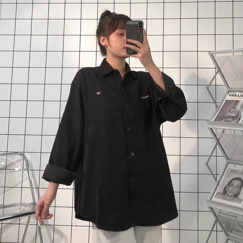 Áo Sơmi chất da lộn Oversize Nam Nữ Unisex Form Đẹp