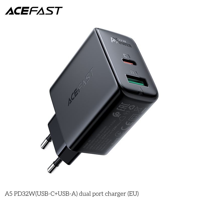 Sạc Acefast PD3.0 32W 2 cổng USB-C+USB-A (EU) - A5 Hàng chính hãng Acefast