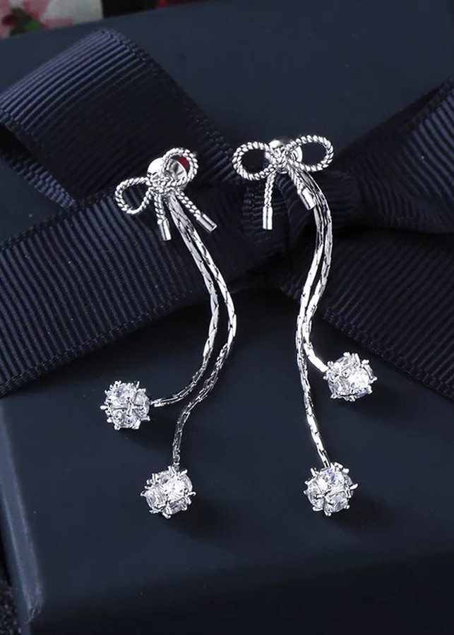 Bông Tai Bạc Ý S925 Hình Nơ Đính Đá BT60