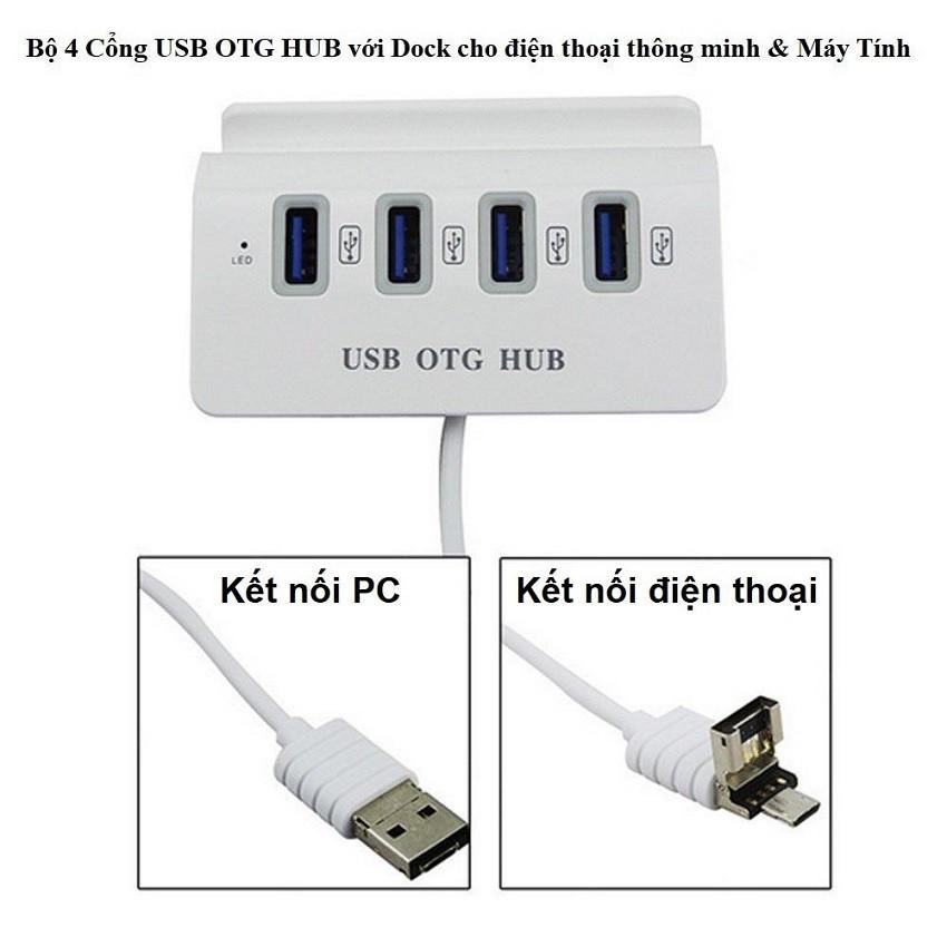 Bộ Chia 4 Cổng Usb Otg Hub Kiêm Giá Đỡ Kết Nối Điện Thoại Với Chuột Và Bàn Phím Chơi Game Mobile - Hàng Chính Hãng - TYPE-C